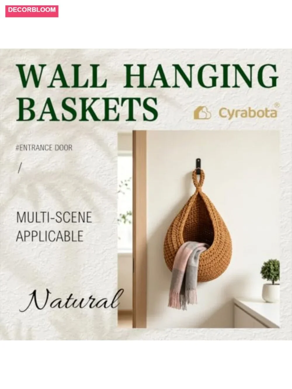 Boho Hanging Fruit Baskets 3 Pack Cotton Rope Wall Mount Storage
